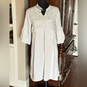 Hidden Alley Babydoll Dress Khaki Tan Linen‎ Blend